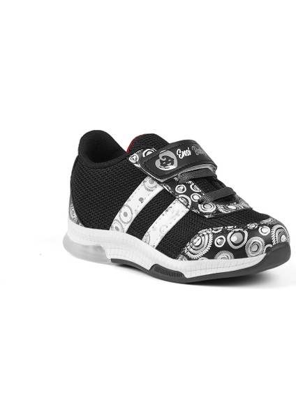 Unisex Bebe Siyah Beyaz Desenli Işıklı Cırtlı Sneaker Günlük Spor Ayakkabı modelleri