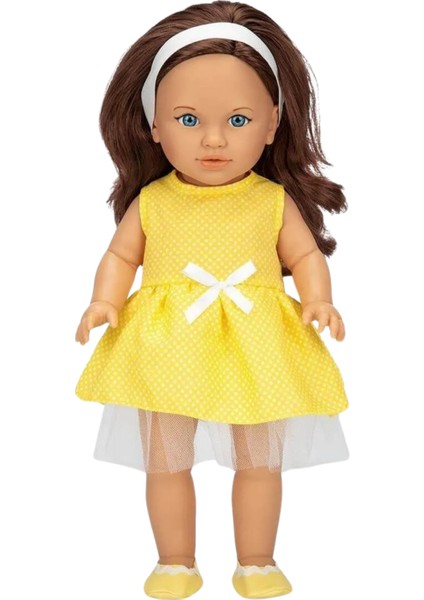 Gerçek Yüzlü Kız Bebek Elbiseli Büyük Boy Et Bebek 45 cm (Sarı)