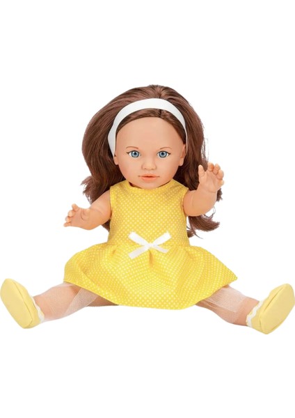 Gerçek Yüzlü Kız Bebek Elbiseli Büyük Boy Et Bebek 45 cm (Sarı) fiyatları