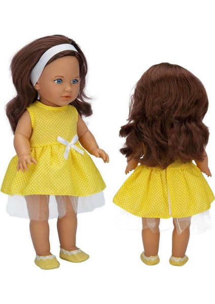 Gerçek Yüzlü Kız Bebek Elbiseli Büyük Boy Et Bebek 45 cm (Sarı) modelleri