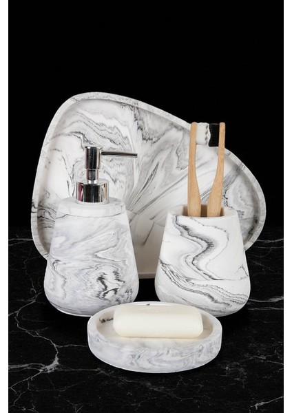 11 Parça Mermer Desenli Beton Banyo Seti | Sabunluk, Diş Fırçalık, Çöp Kovası, Klozet Fırçası fiyatları