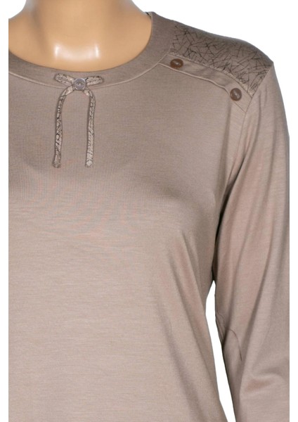 Kadın Flora Ara Beden Kombinli Omzu Düğmeli Taş Beji Spor Bluz fiyatları