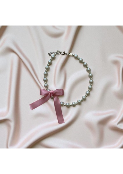 Kurdele Detaylı Şık Inci Görünümlü Kedi Tasması - El Yapımı Tatlı Evcil Hayvan Kolyesi fiyatları