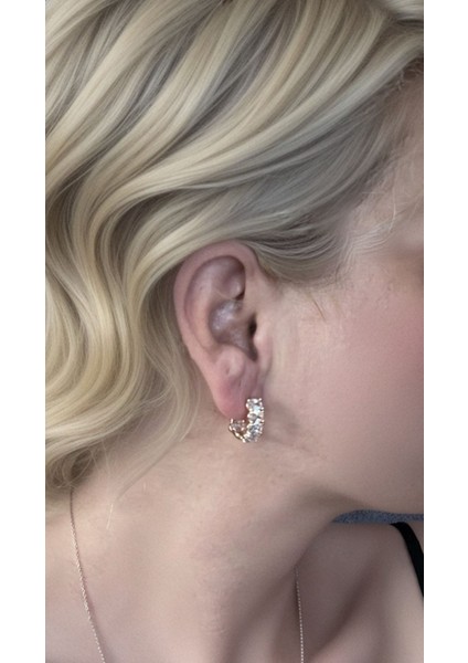 Mina White Baget Taşlı Rose Gold Tasarım Çelik Küpe fırsatları