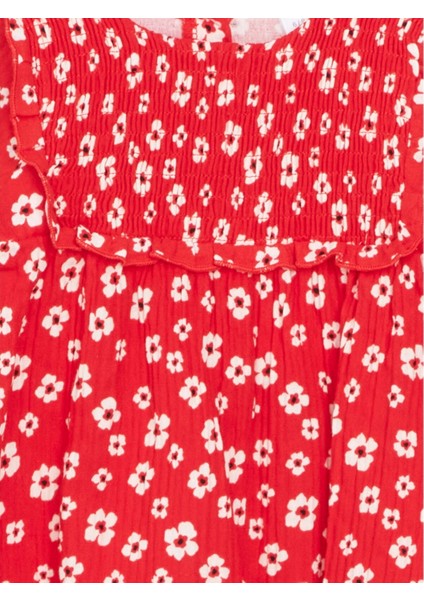Lcw Baby Kırmızı Bisiklet Yaka Uzun Kollu Çiçekli Kız Bebek Elbise fiyatları