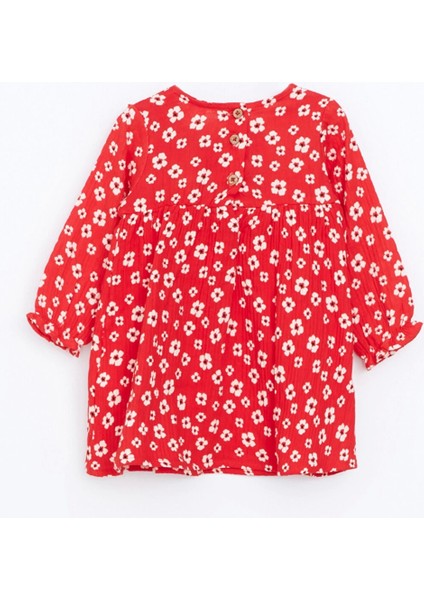 Lcw Baby Kırmızı Bisiklet Yaka Uzun Kollu Çiçekli Kız Bebek Elbise modelleri