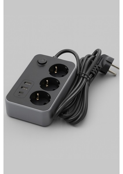 USB Type-C Priz Dönüştürücü Şarj Adaptörü Priz-2 Usb-1 Type-C 2 M Kablo Girişli Çoklu Fiş 2500W modelleri