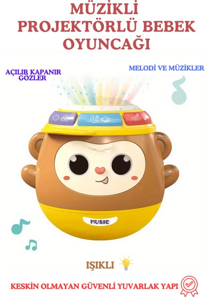 Bebek Oyuncağı Galaxy Projektör Oyuncak Gece Lambası ve Müzik Şarkıları Kahverengi