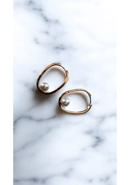 Merlin Rose Gold Altın Kaplama Incili Tasarım Çelik Küpe