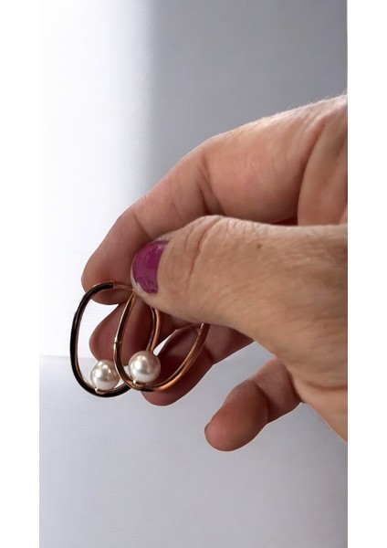 Merlin Rose Gold Altın Kaplama Incili Tasarım Çelik Küpe modelleri