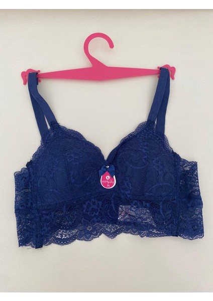 Üçgen Dantel Bralet Içi Boş Sütyen-Lacivert