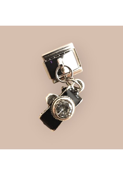 Italyan Charm Bileklik Ucu Kamera Tasarımlı - 1 cm | Fotoğraf Makinesi Figürlü Çelik Charm (1 Adet)