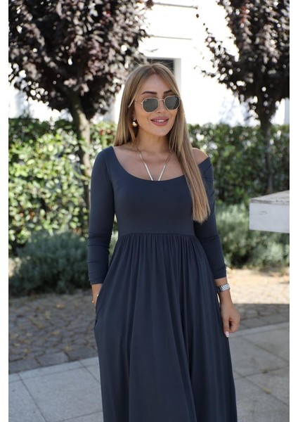 Buketli Kadın Ön & Arka Açık Yakalı Roba Altı Pileli Yırtmaçlı Uzun Kol Penye Uzun Elbise indirimleri