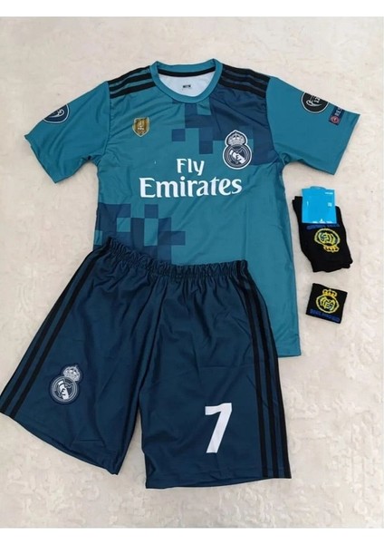 Real.madrid. Ronaldo Deplasman Turkuaz 2018 Şampiyonlar Ligi Çocuk Forması 4lü Set fiyatları