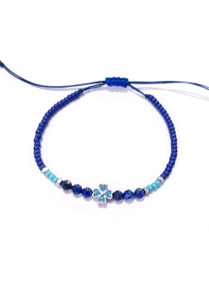 Lapis Lazuli ve Hematit Doğaltaşlı Zirkon Taşlı Yonca Miyuki Round Boncuklu Bileklik