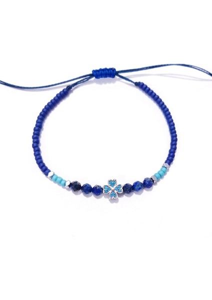 Lapis Lazuli ve Hematit Doğaltaşlı Zirkon Taşlı Yonca Miyuki Round Boncuklu Bileklik modelleri