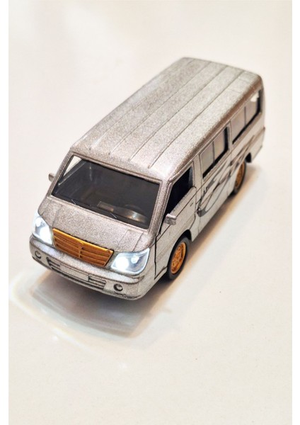 Çek Bırak Minibüs Oyuncak | Metal Sprinter Bus | Sesli Işıklı - Ön Kapılar Açılabilir | Gümüş modelleri
