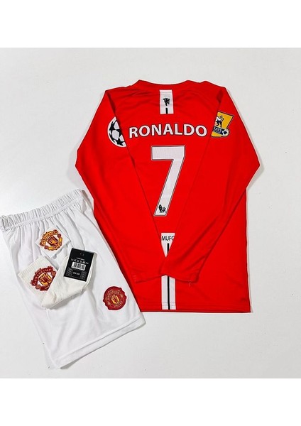 M.unitedd Moskova 2008 Sezonu Cristiano Ronaldouzun Kol Çocuk Forması 4'lü Set (Armalı)