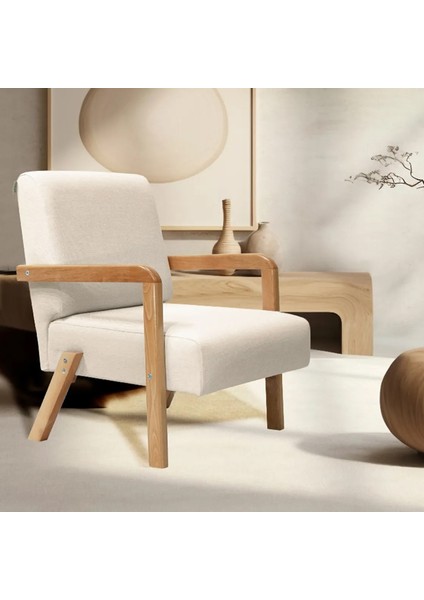 Bahama Bohem Ahşap Berjer, Açık Krem