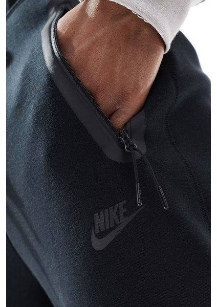Tech Fleece Open Hem Joggers Erkek Bol ve Uzun Kesim Lastik Ipli Paça Eşofman Altı Siyah