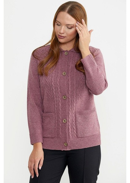 Cep Detaylı Düğmeli Yünlü Triko Hırka - Gül fırsatları