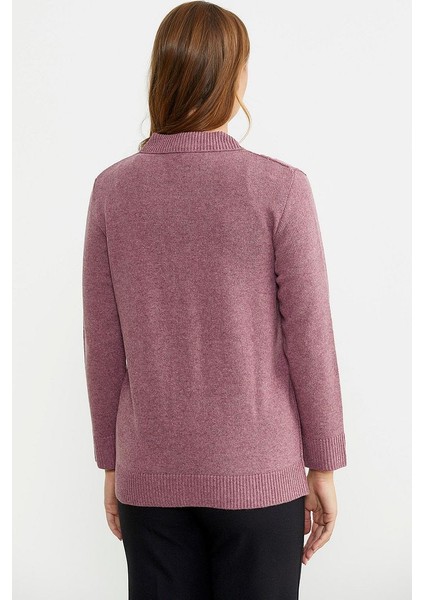 Cep Detaylı Düğmeli Yünlü Triko Hırka - Gül indirimleri