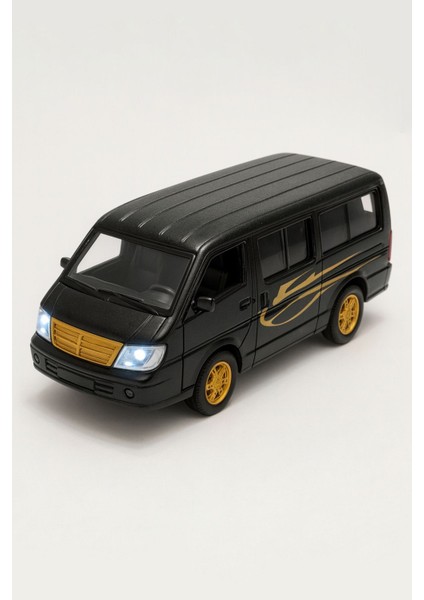 Çek Bırak Minibüs Oyuncak | Metal Sprinter Bus | Sesli Işıklı - Ön Kapılar Açılabilir | Siyah