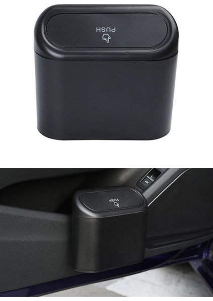 Oto Araba Çöp Kutusu Kapaklı Organizer Çöp Kovası Siyah