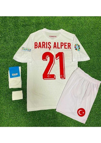 Türkiye 2024 Barış Alper Yılmaz Iç Saha Çocuk Forması 4'lü Set (Euro 2024 Patch) Beyaz