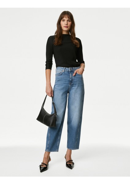 Yüksek Bel Carrot Leg Jean Pantolon