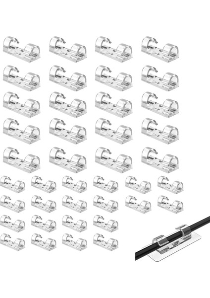 40 Adet Yapışkanlı Kablo Klipsi Seti - Kablo Düzenleyici, Masa Üstü ve Duvar Için Kablo Tutucu, Kablo Sabitleyici Aparat - Ev Ofis Kablo Yönetimi, Usb, Şarj, Ethernet, Mouse Için Uygundur