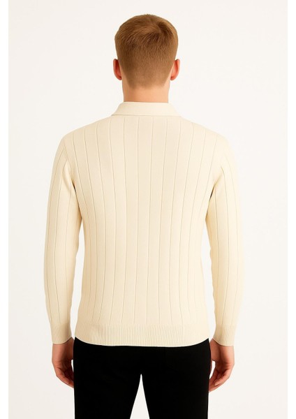 Erkek Slim Fit Polo Yaka Fitilli Triko Kazak -26107 fiyatları