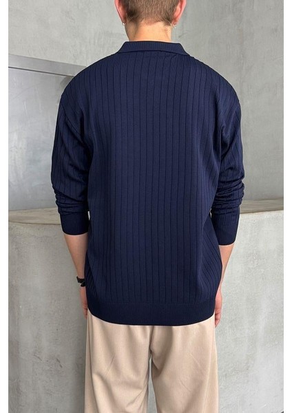 Erkek Slim Fit Polo Yaka Fitilli Triko Kazak -26107 modelleri