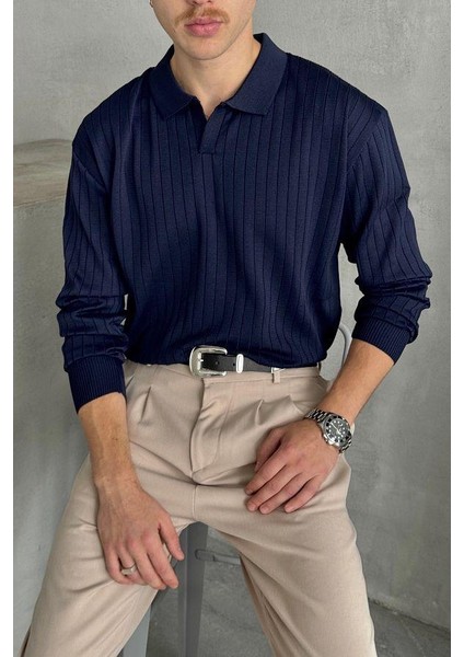 Erkek Slim Fit Polo Yaka Fitilli Triko Kazak -26107 fırsatları