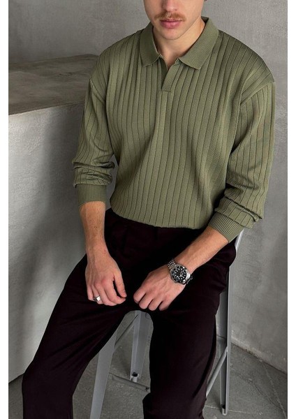 Erkek Slim Fit Polo Yaka Fitilli Triko Kazak -26107 fiyatları