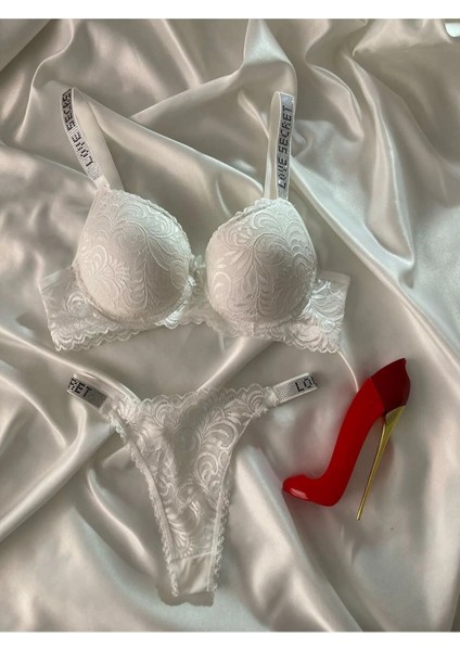 Kadın Beyaz Dantelli Taşlı Balenli Destekli Dolgulu Push Up Sütyen Takımı Iç Çamaşırı Takımı indirimleri