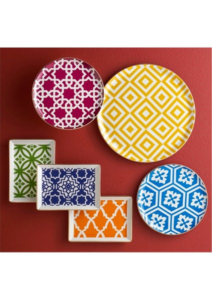 Morocco 18 Parça 6 Kişilik Yuvarlak Çok Renkli Desenli Porselen Yemek Takımı