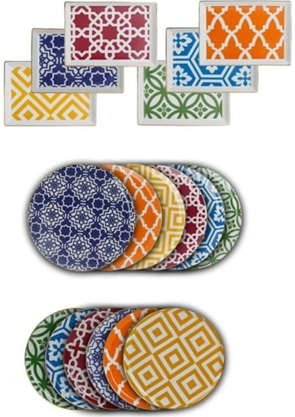 Morocco 18 Parça 6 Kişilik Yuvarlak Çok Renkli Desenli Porselen Yemek Takımı fiyatları