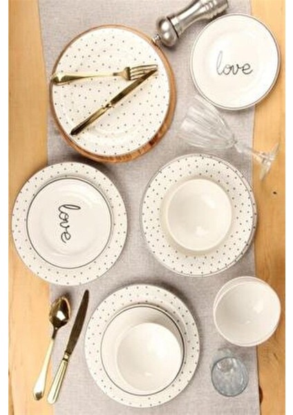 Hope 24 Parça 6 Kişilik Beyaz Desenli Porselen Yemek Takımı Mikrodalga ve Fırın Kullanımına Uygun