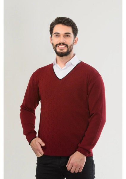 Erkek V Yaka Triko Uzun Kol Standart Fit Tüylenmeyen Triko Kışlık Örgü Kazak