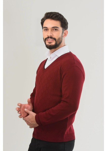 Erkek V Yaka Triko Uzun Kol Standart Fit Tüylenmeyen Triko Kışlık Örgü Kazak fiyatları