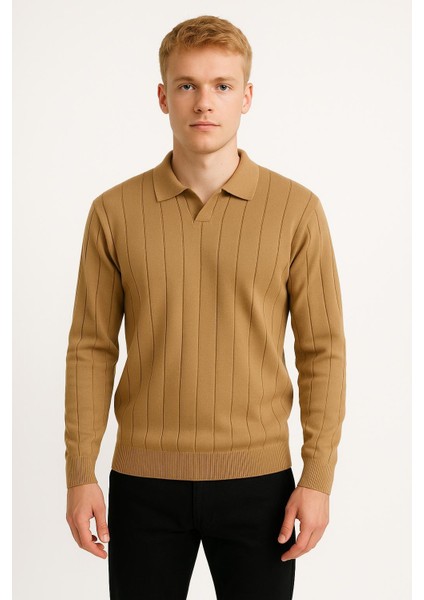 Erkek Slim Fit Polo Yaka Fitilli Triko Kazak -26107