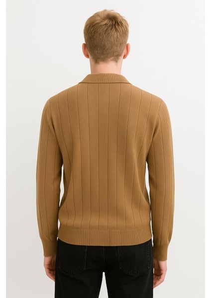 Erkek Slim Fit Polo Yaka Fitilli Triko Kazak -26107 fiyatları