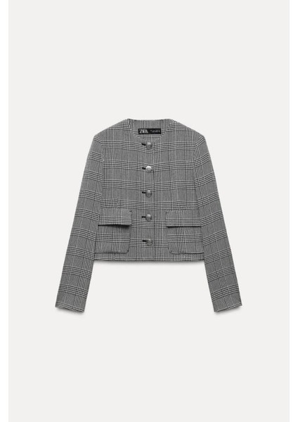 Allbucks Zara, Kaz Ayağı Desenlı Kısa Blazer Ceket ABZRA1020 modelleri