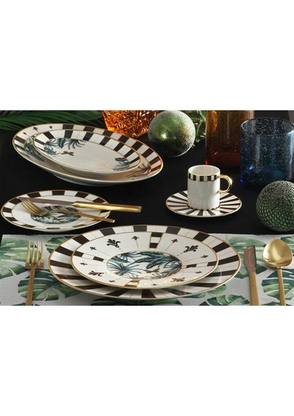 Palms 19 Parça Porselen İkram Takımı Şık Tasarım 6 Kişilik 85 ml Fincan