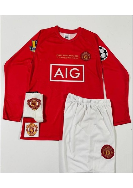 M.unitedd Moskova 2008 Sezonu Cristiano Ronaldo Uzun Kol Çocuk Forması 4'lü Set (Armalı) fiyatları