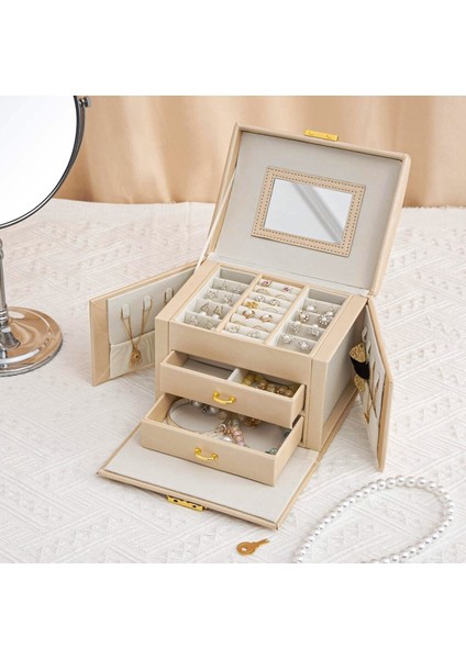 Takı Kutusu Aynalı 2 Çekmeceli Makyaj Masası Üstü Kilitli - Altın Takı ve Mücevher Düzenleyici Mdl-14 fırsatları