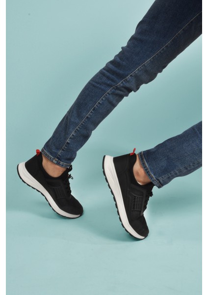 Siyah Kırmızı Hafif Esnek Kilit Bağcıklı Erkek Spor Ayakkabı Nans 6006 M modelleri