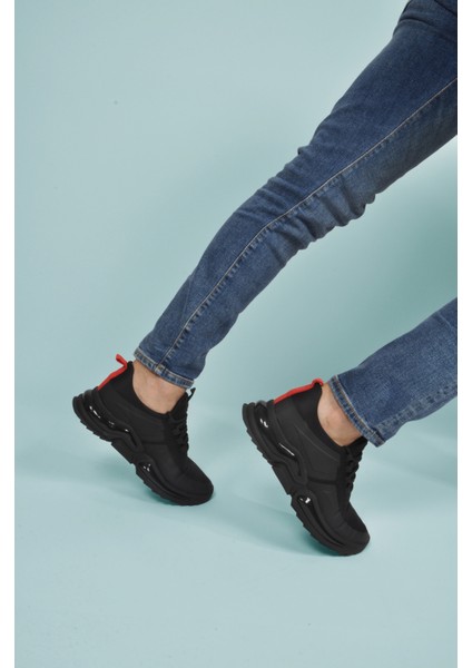 Siyah Kırmızı Bağcıklı Hafif Esnek Erkek Spor Ayakkabı Than 836 M fırsatları