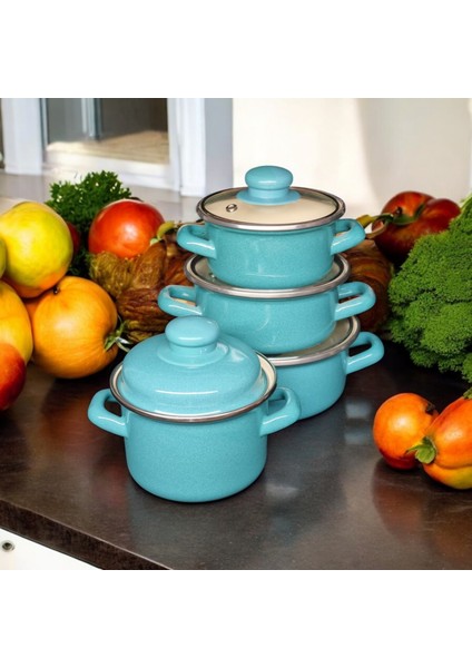 Emaye Mini Tencere Seti Saklama Kabı Seti Emaye Sos Mama Mini Yumurta Haşlama Tenceresi 8 Parça